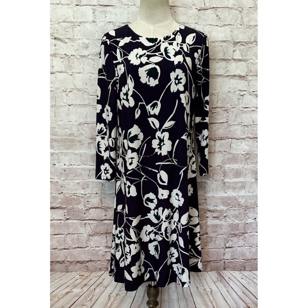 Lauren Ralph Lauren Shift Dress Floral Stretch Knit Purple Cream Size 6 NEW